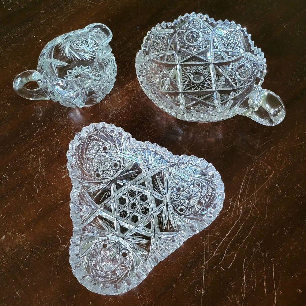 1876 - 1920 Antique American Brilliant Crystal Cut Glass Set Of 3